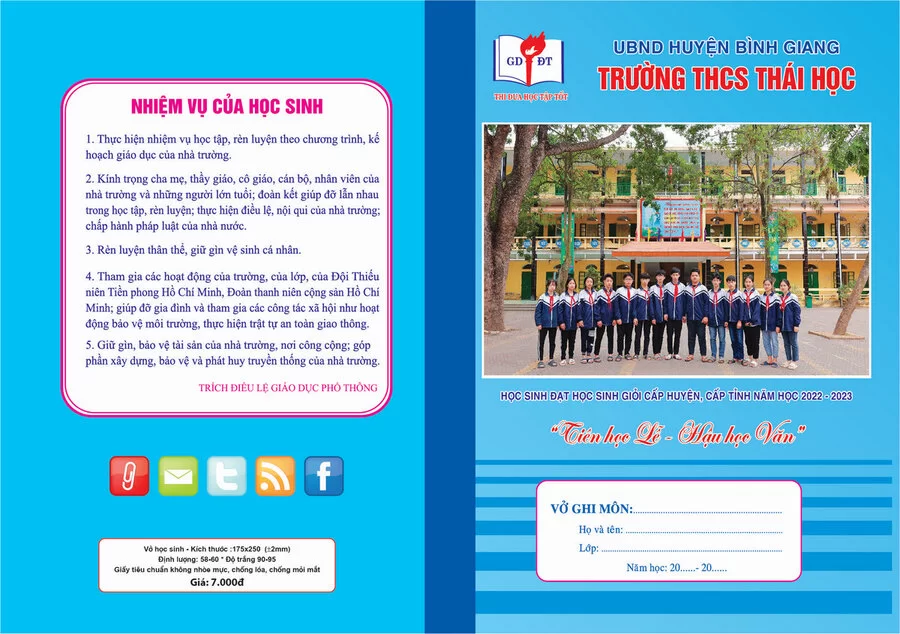 Vở kẻ ngang Trường THCS Thái Học, huyện Bình Giang (Kẻ ngang, 80 trang)