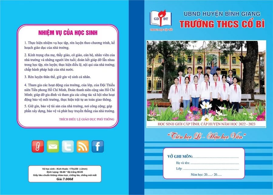 Vở kẻ ngang Trường THCS Cổ Bì, huyện Bình Giang (Kẻ ngang, 80 trang)