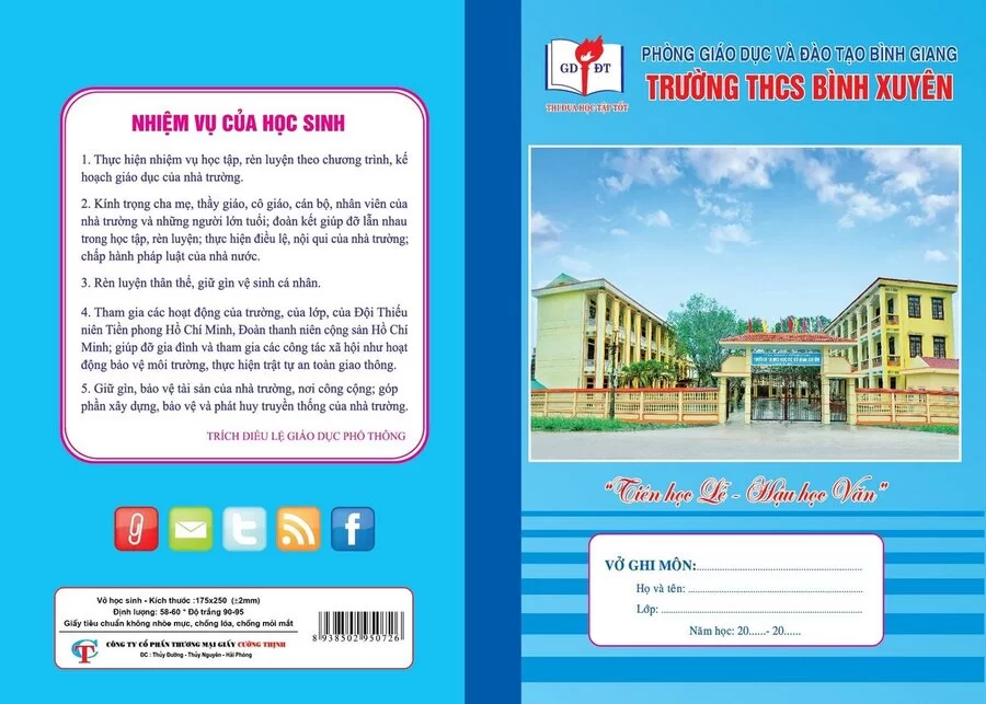 Vở kẻ ngang Trường THCS Bình Xuyên, huyện Bình Giang (Kẻ ngang, 80 trang)