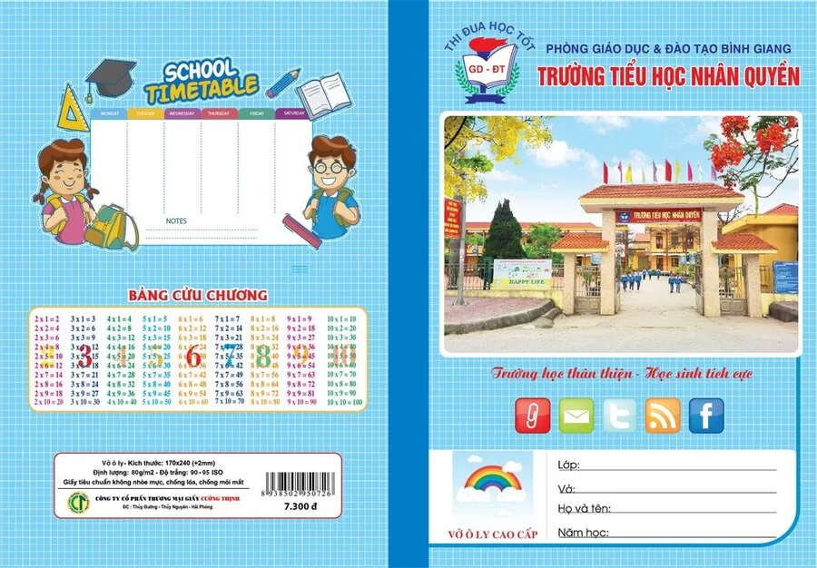 Vở ô ly trường tiểu học Nhân Quyền(Ô ly,  60 trang)