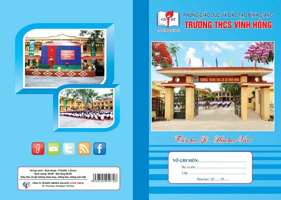 Vở kẻ ngang Trường THCS Vĩnh Hồng, huyện Bình Giang (Kẻ ngang, 80 trang)